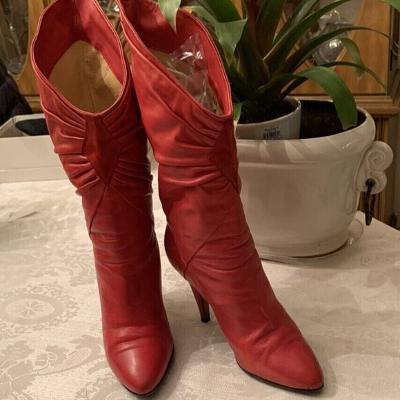 Vintage Marinolada/ Italian/Red All leather High Heel goerges Boots - Picture 2 of 11